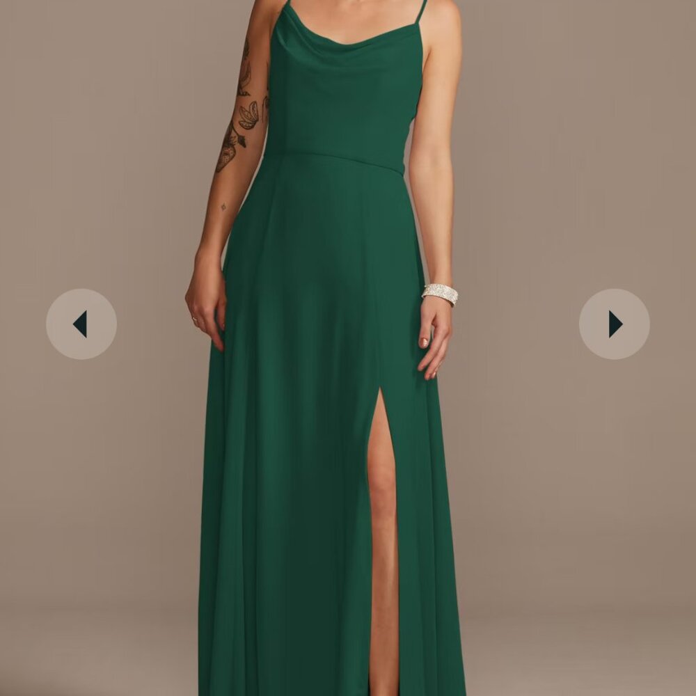 David's Bridal Bridesmaid Dress, Cowl Neck Chiffon-Juniper, Size 14 - WORN ONCE